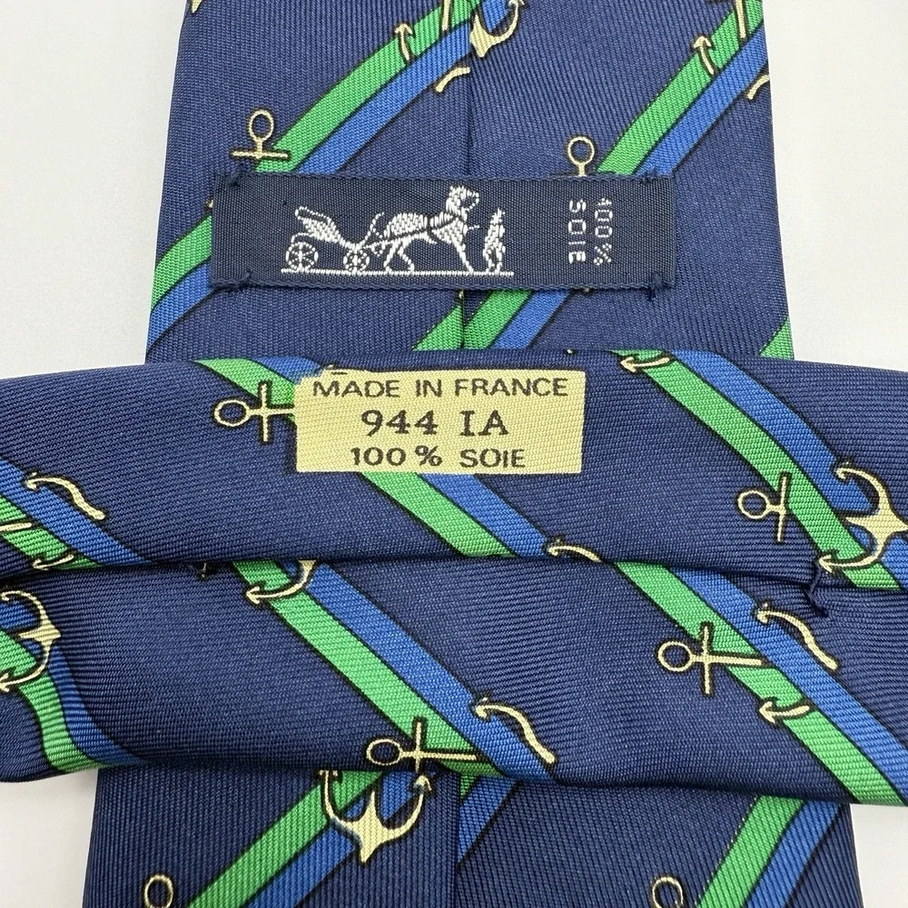 Hermes Silk Blue Nautical Striped‎ Necktie 944 IA